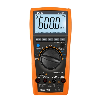 VC99 True RMS, Analog bar display, NCV test, Max/Min , Data hold, Backlight.