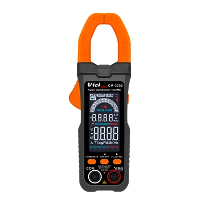CM-3002 Large color screen smart clamp meter, 800A AC/DC current meter, automatically identifies measurements, AC DC Max 800A, True RMS, NCV, Capacitance, Frequency, Duty-cycle, Temperature, Live tests; with Backlight, Data hold, Clamp lighting functions 